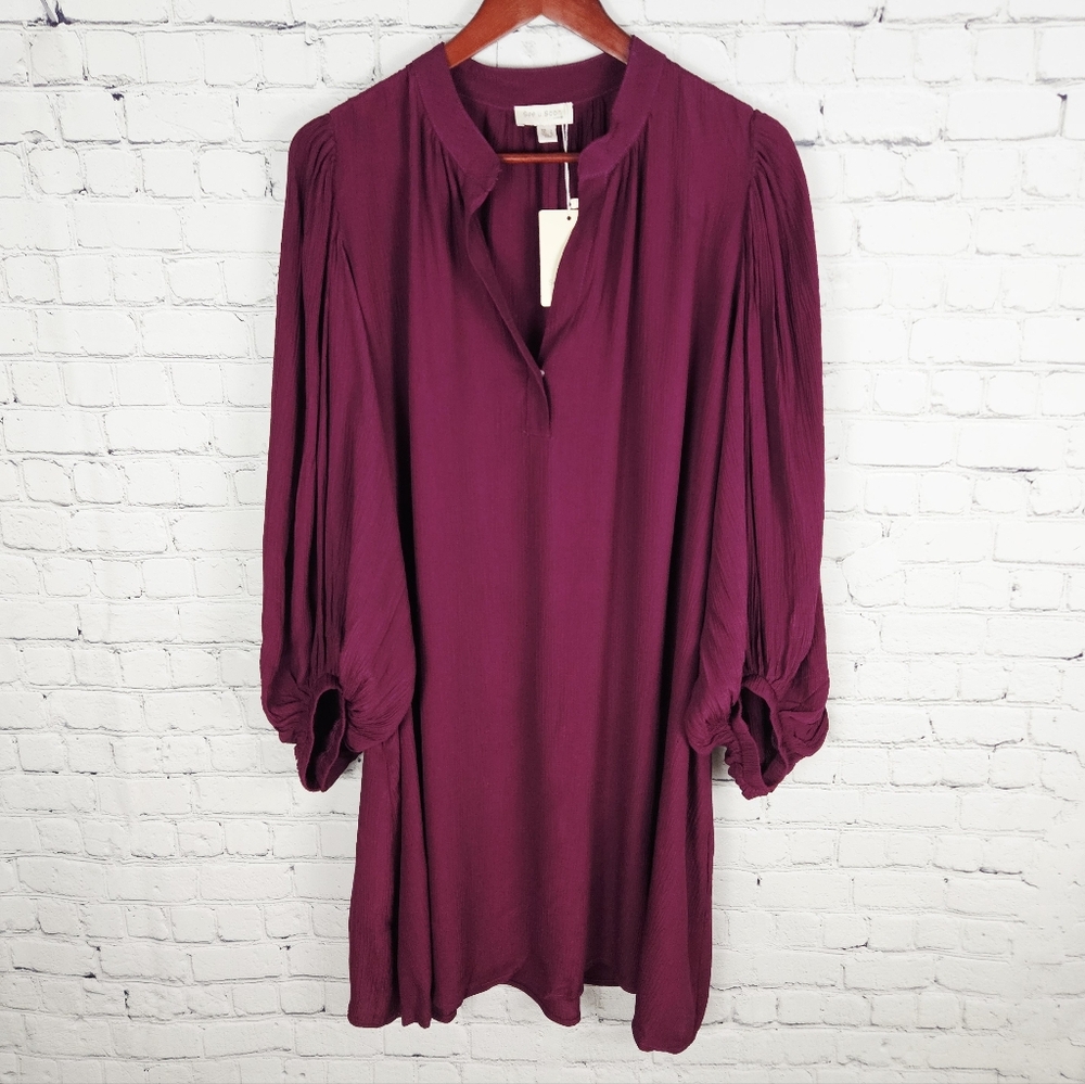 SEE U SOON | burgundy bubble sleeve flowy dress with pockets
